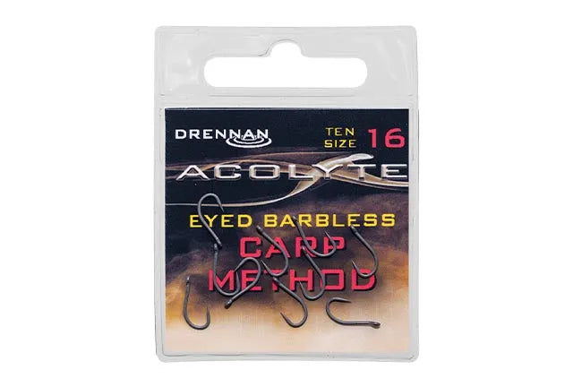 Drennan Acolyte Eyed barbless Carp Method hooks at reelfishing