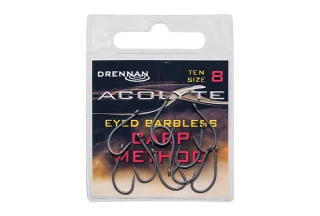 Drennan Acolyte Eyed barbless Carp Method hooks at reelfishing