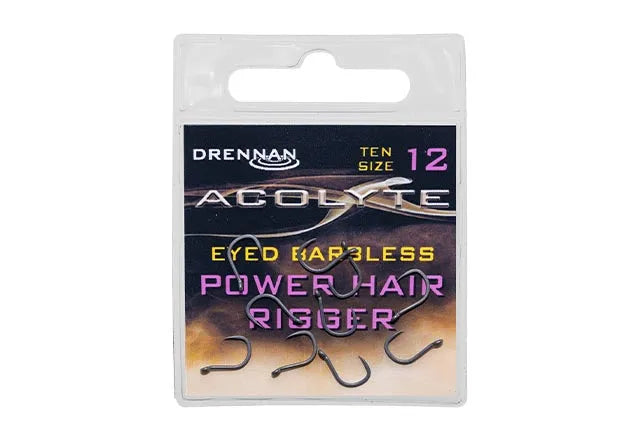 Drennan Acolyte Eyed barbless Power Hair Rigger hooks at Reelfishing