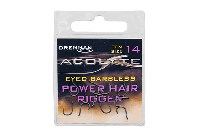 Drennan Acolyte Eyed barbless Power Hair Rigger hooks at Reelfishing