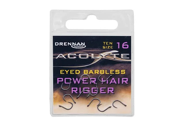 Drennan Acolyte Eyed barbless Power Hair Rigger hooks at Reelfishing