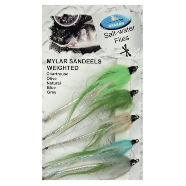 Dragon Salt Water Flies Mylar Sandeels Weighted Reelfishing