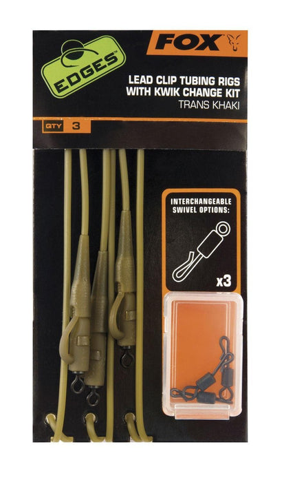 FOX EDGES LEAD CLIP TUBING RIGS WITH KWIK CHANGE KIT TRANS KHAKI Reelfishing